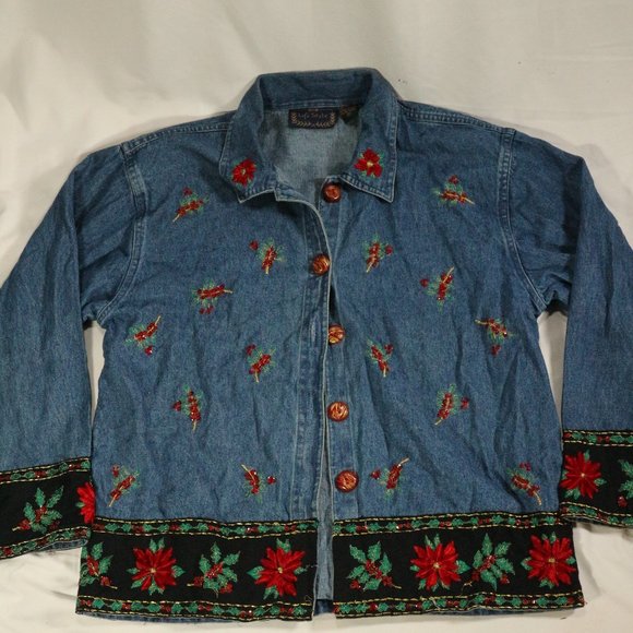 Vintage Jackets & Blazers - LIFESTYLE Vintage Embroidered Denim Jacket Sz Medium
